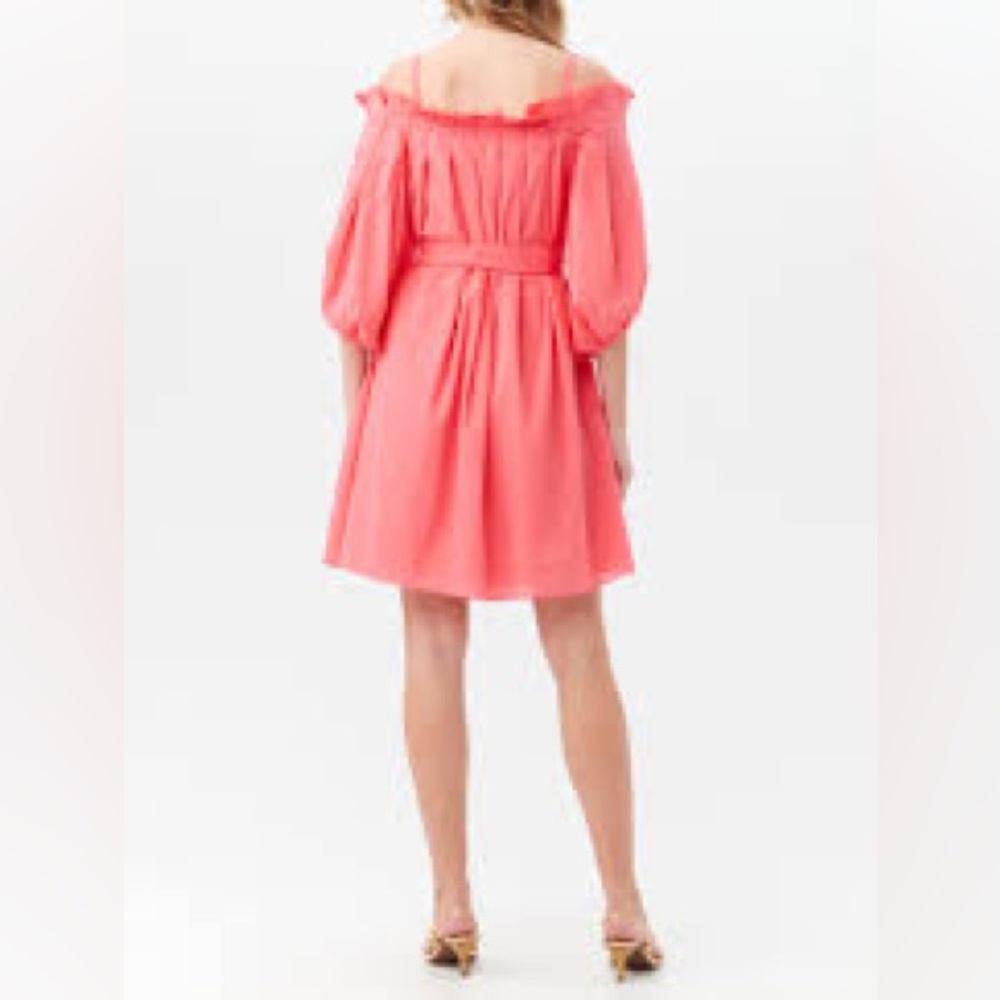 TRINA TURK Salma Off - Shoulder Coral Dress Puff Sleeves Dress New Size M